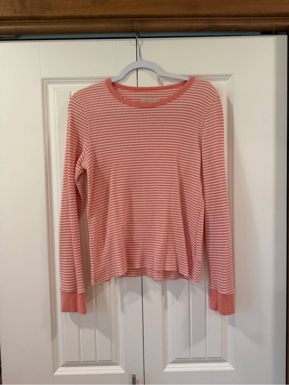 American Eagle Outfitters Pink & White Striped Long-Sleeve Thermal Top